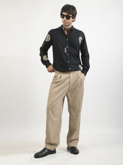 Blowball Flower Embroidery Black Full Sleeve Shirt