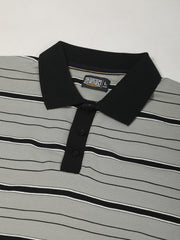 Neutral Stripe Grey, Black Half Sleeve Polo T-Shirt