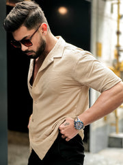 Elliot Knit Beige Lycra Half Sleeve Shirt