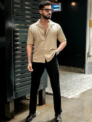 Elliot Knit Beige Lycra Half Sleeve Shirt