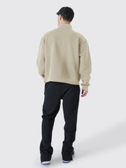 Half Zipper Beige Full Sleeve Sweatshirt