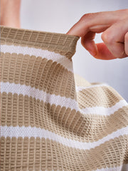 Popcorn Horizontal Stripe Beige Half Sleeve T-Shirt