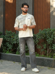 Shatter Embroidery Cream Half Sleeve T-Shirt