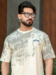 Shatter Embroidery Cream Half Sleeve T-Shirt