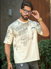 Shatter Embroidery Cream Half Sleeve T-Shirt