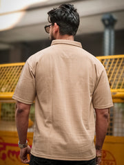 Brooklyn Half Zipper Beige Polo Half Sleeve T-Shirt