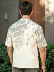 Shatter Embroidery Cream Half Sleeve T-Shirt