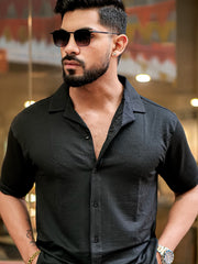 Elliot Knit Black Lycra Half Sleeve Shirt