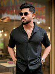 Elliot Knit Black Lycra Half Sleeve Shirt