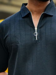 Brooklyn Half Zipper Black Polo Half Sleeve T-Shirt