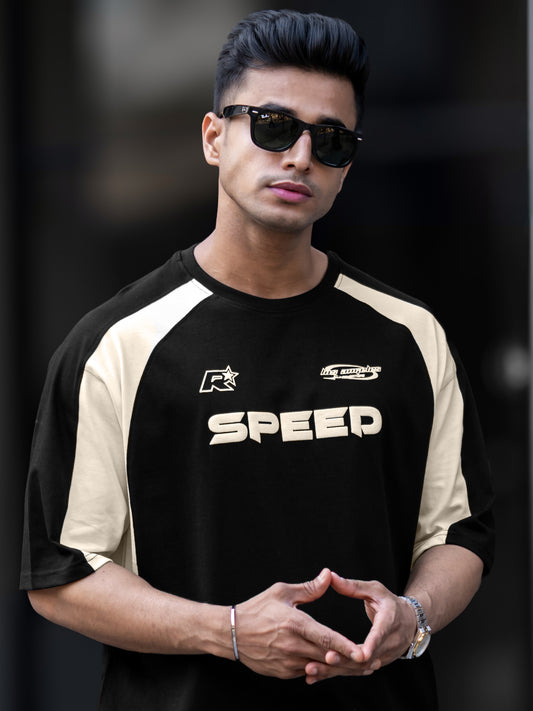 Speed Black Raglan Half Sleeve T-Shirt