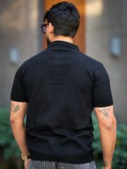 OldMoney Stripe Black Polo Half Sleeve T-Shirt