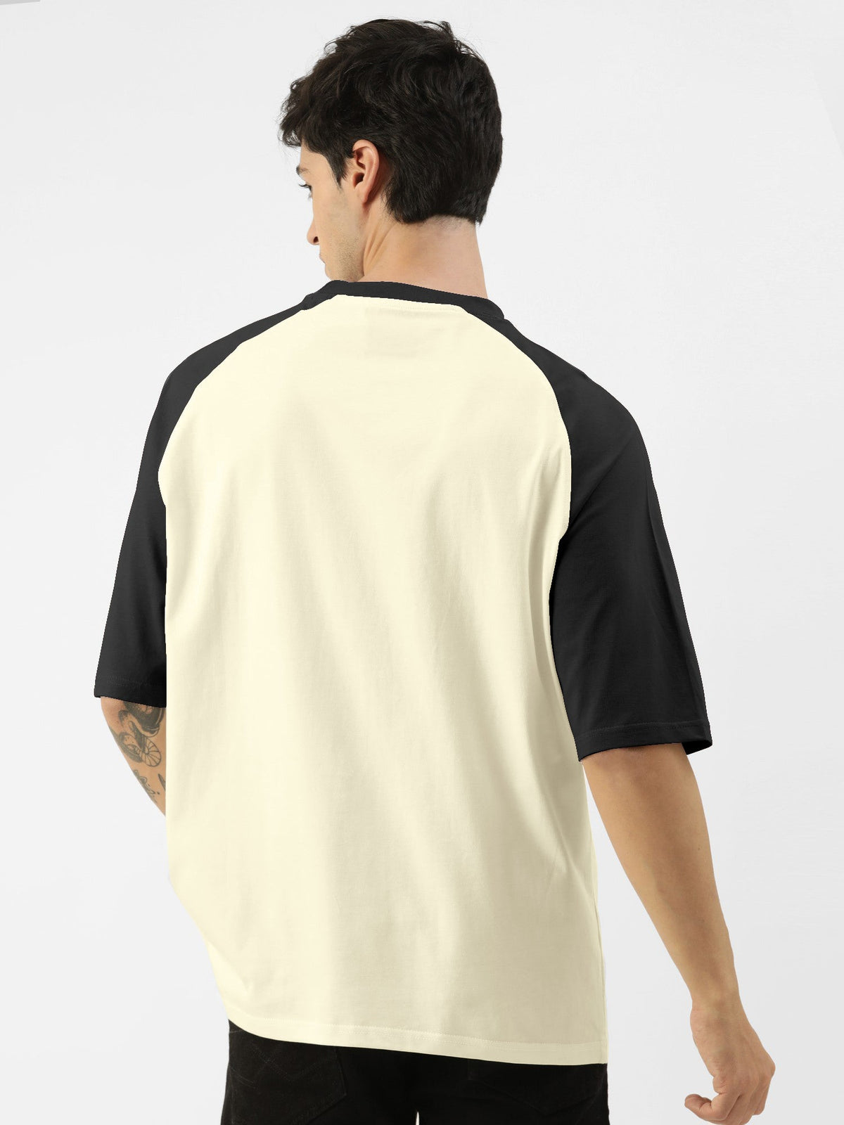Black half sleeve boston beige oversized t-shirt for men - view 3