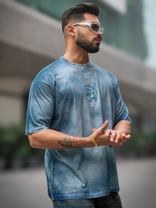 Acid Spray Blue Half Sleeve T-Shirt