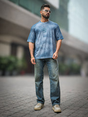 Acid Spray Blue Half Sleeve T-Shirt