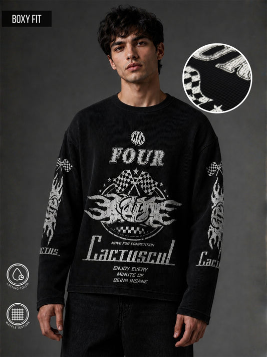 Waffle Cactus Black Full Sleeve T-Shirt