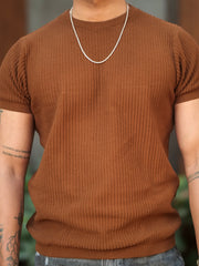 Pebbleknit Brown Half Sleeve T-Shirt