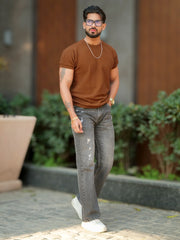 Pebbleknit Brown Half Sleeve T-Shirt