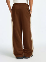 Baggy Fit Side Taped Brown Pant