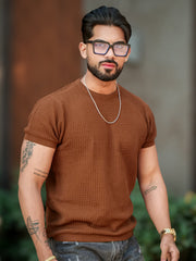 Pebbleknit Brown Half Sleeve T-Shirt