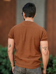 Pebbleknit Brown Half Sleeve T-Shirt