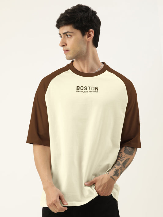 Boston Beige Brown Oversized Half Sleeve T-Shirt