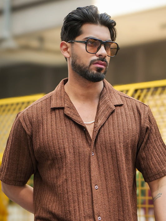 Teraknit Brown Half Sleeve Shirt