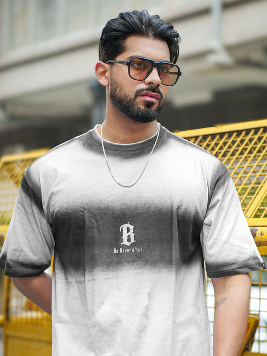 Spray Print White Black Half Sleeve T-Shirt