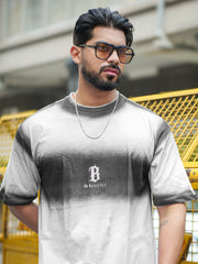 Spray Print White Black Half Sleeve T-Shirt