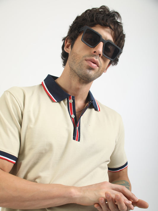 Tricolor Biscuit Half Sleeve Polo T-Shirt