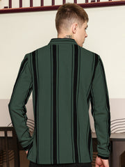 Cord Stripe Bottle Green Full Sleeve Polo T-Shirt