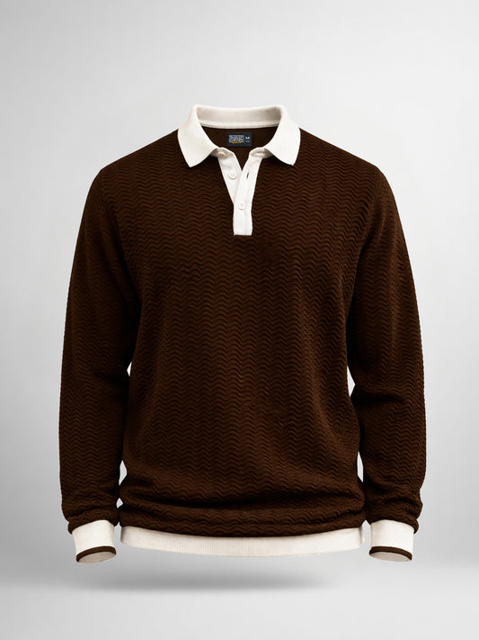 FlatKnit Wave Brown Full Sleeve Polo T-Shirt