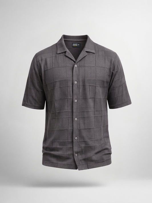 Cubic Knit Dark Grey Half Sleeve Shirt