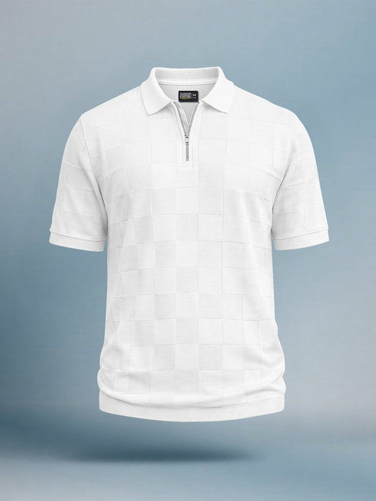 Cubic Knit Cream Half Sleeve Polo T-Shirt