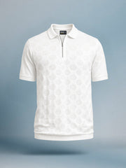 Diamond Knit White Slim Half Sleeve Polo T-Shirt
