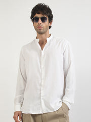 Self Jacquard White Full Sleeve Shirt