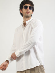 Self Jacquard White Full Sleeve Shirt