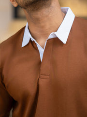 Plain Brown Full Sleeve Polo T-Shirt