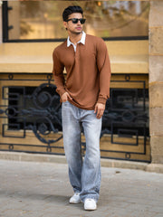 Plain Brown Full Sleeve Polo T-Shirt