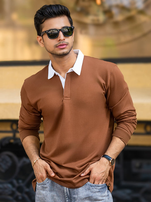 Plain Brown Full Sleeve Polo T-Shirt