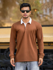 Plain Brown Full Sleeve Polo T-Shirt