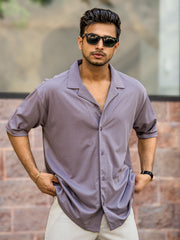 Linen look Lilac Color Half Sleeve Shirt