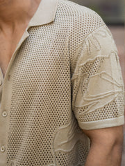 Motif Flatknit Beige Half Sleeve Shirt