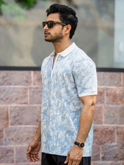 Burnout Spray Blue Half Sleeve Polo T-Shirt