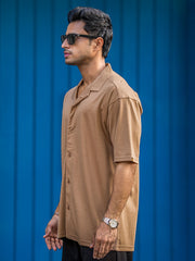 Linen look Sand Color Half Sleeve Shirt