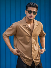 Linen look Sand Color Half Sleeve Shirt