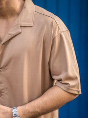 Linen look Sand Color Half Sleeve Shirt