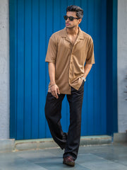 Linen look Sand Color Half Sleeve Shirt