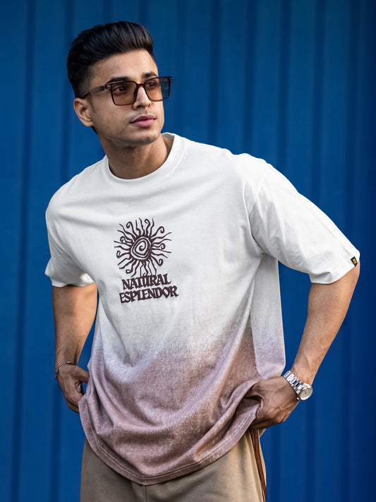 Ombre Sun Half White Half Sleeve T-Shirt