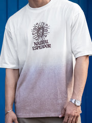 Ombre Sun Half White Half Sleeve T-Shirt